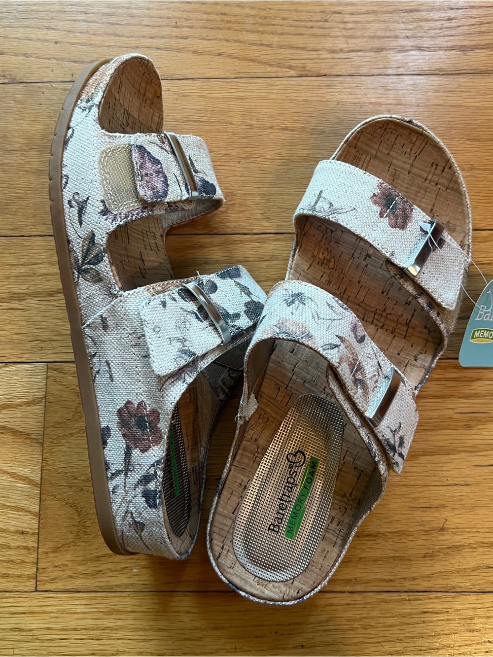 BareTraps Beige Floral Double-Strap Sandals